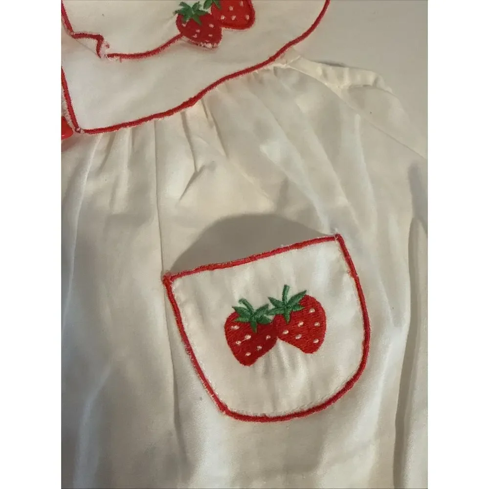 Vintage Maximum Strawberry Embroidered Baby Blouse 3–6 Months White Red Trim